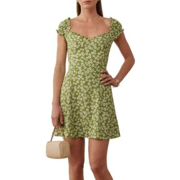 Reformation Fennel Green Pacey Ditzy Floral Mini Dress Size 0 - Picture 2 of 7